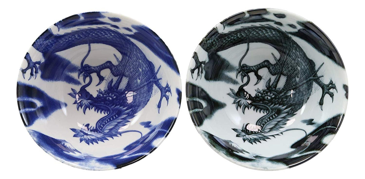 Ebros Japanese Made East Asian Chinese Dragons Ceramic Bowls And Chopsticks Set of 2 - Ebros Gift