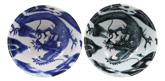 Ebros Japanese Made East Asian Chinese Dragons Ceramic Bowls And Chopsticks Set of 2 - Ebros Gift