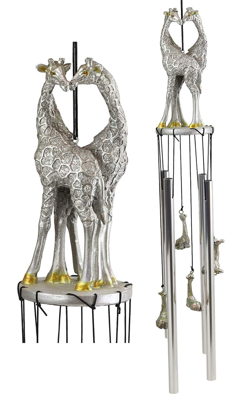 Safari Madagascar Two Giraffe Couples In Love Figurine Crown Garden Wind Chime