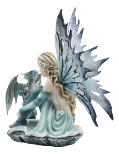 Ebros Winter Fairy With Bossy Baby Dragon Statue 7.25"Tall Mythical Fae Magic