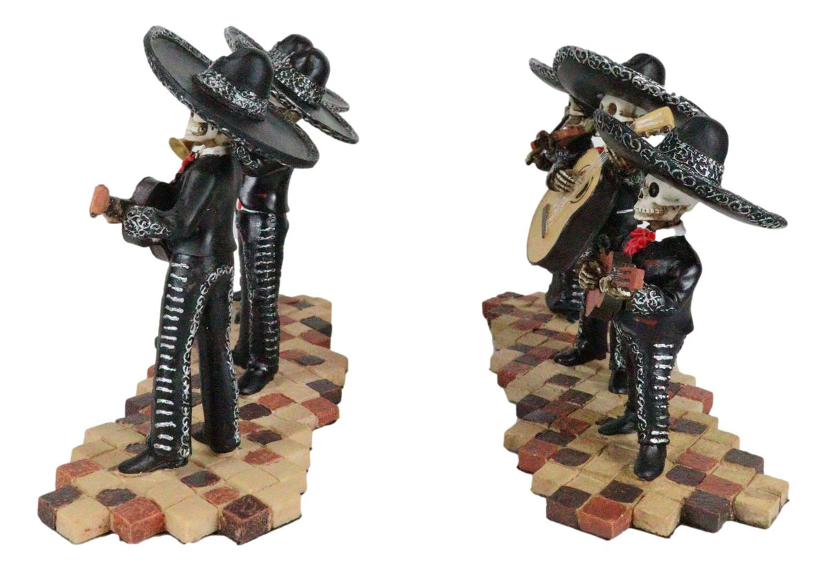 Day Of The Dead Black Mariachi Band Folk Musician Skeleton Figurines Set of 6 - Ebros Gift