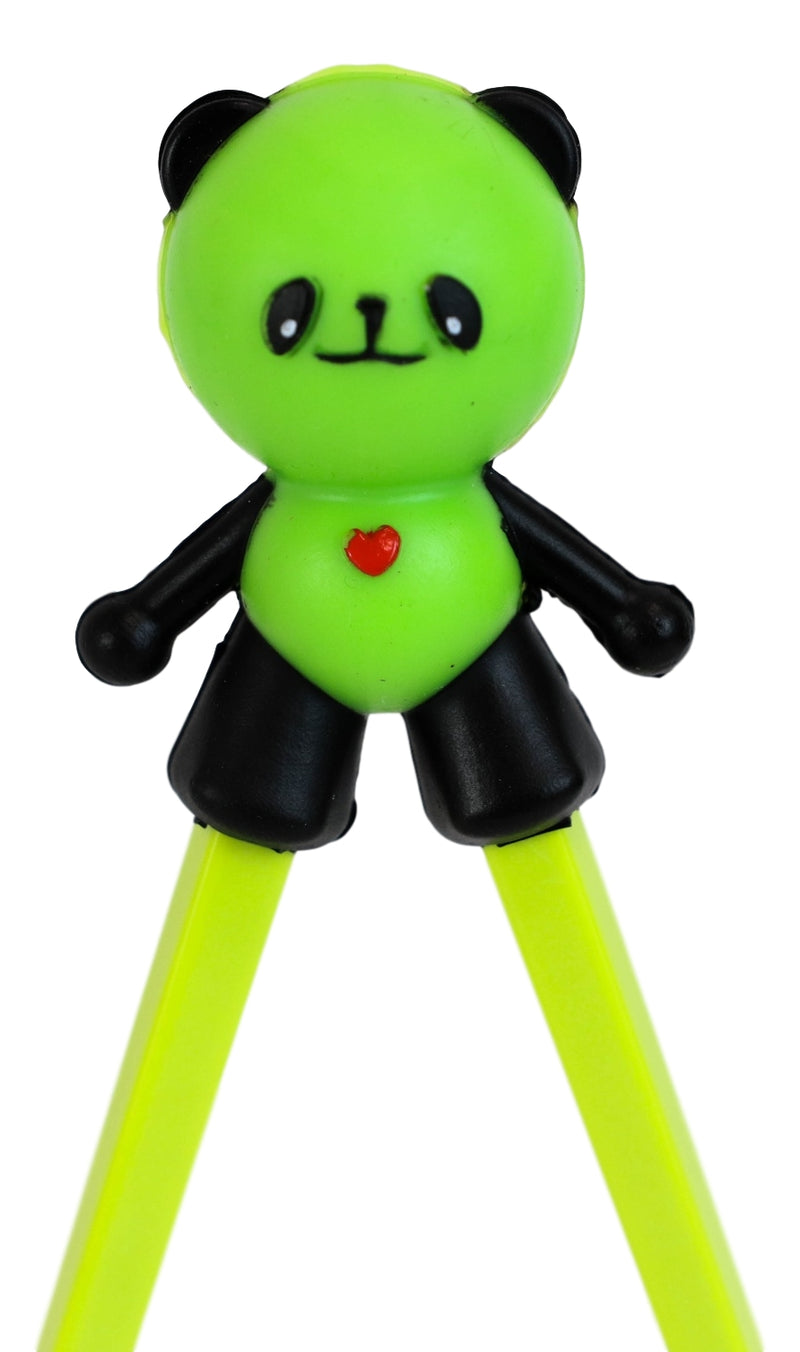 Green Love Panda Bear Reusable Training Chopsticks Set With Silicone Helper