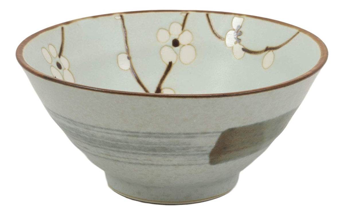 Ebros Gift Made In Japan 5"Dia Light Blue Plum Bowls With Sakura Cherry Blossoms Design 10 oz Rice Soup Salad Appetizer Bowl Set of 6 Kitchen Dining Japanese Chinese Cuisine Restaurant Supply