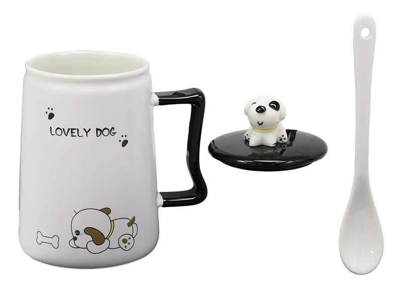 Ebros Pet Pal Lovely Puppy Tramp Dog Chasing Bone Ceramic Coffee Tea Mug Drink Cup With Spoon And Lid 15oz Animal Dogs Or Puppies Decor Collectible Kitchen Accessory For Kids and Adults