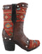 Rustic Western Cowboy Aztec Geometry Patterns Red Brown Boot Pen Holder Figurine