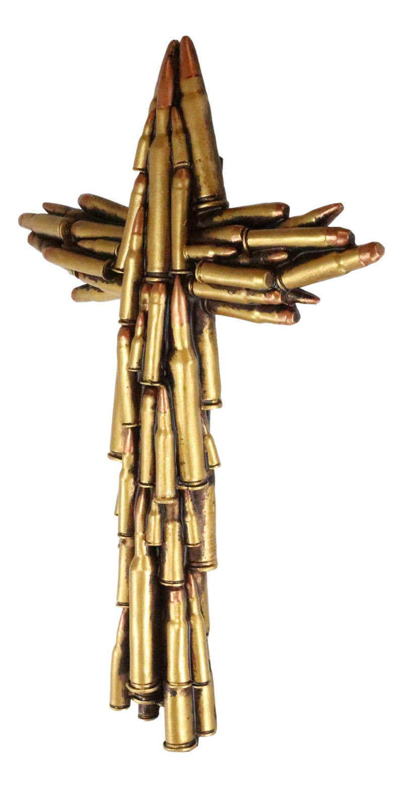 Rustic Western Stacked Hunter Golden Rifle Bullet Casings Wall Cross Plaque