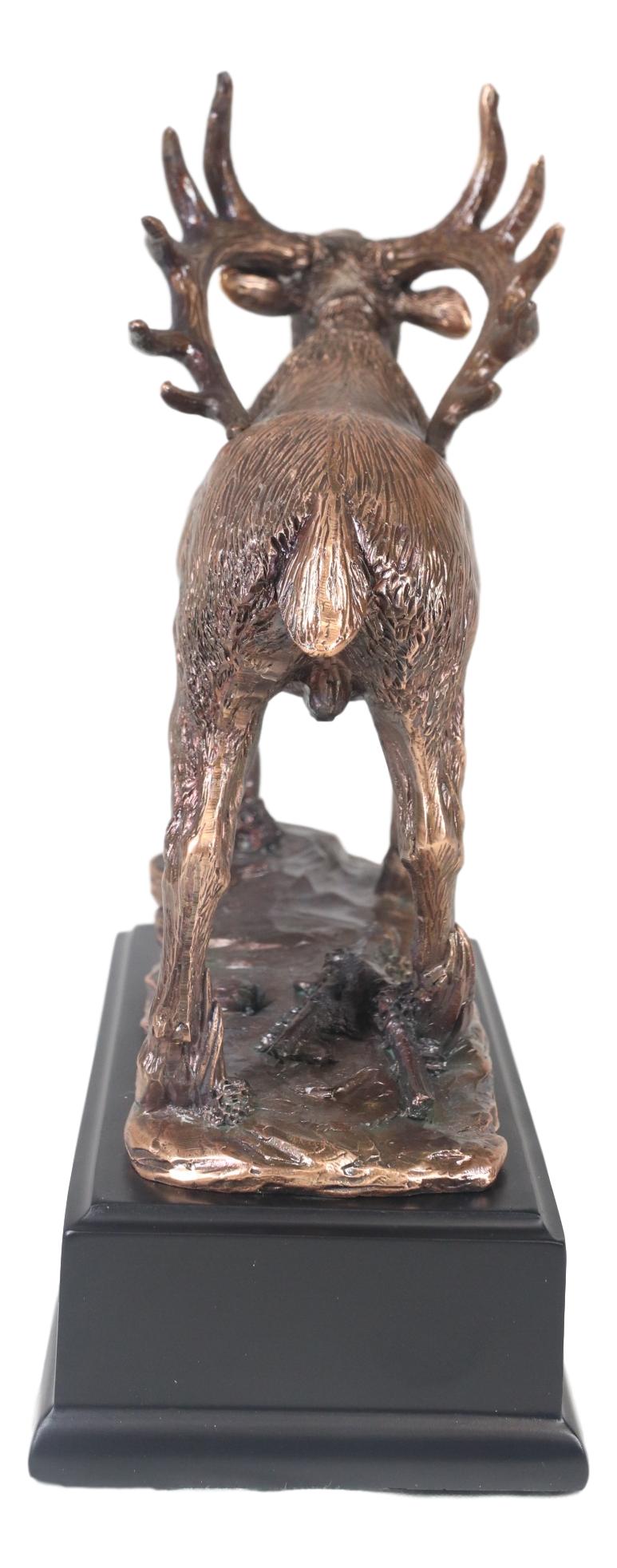 Large Wapiti Bull Elk Deer Rustic Bronze Electroplated Finish Statue With Base - Ebros Gift