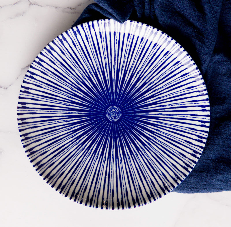 Pack Of 6 Modern Blue White Geometric Focus Porcelain Round Lunch Salad Plates