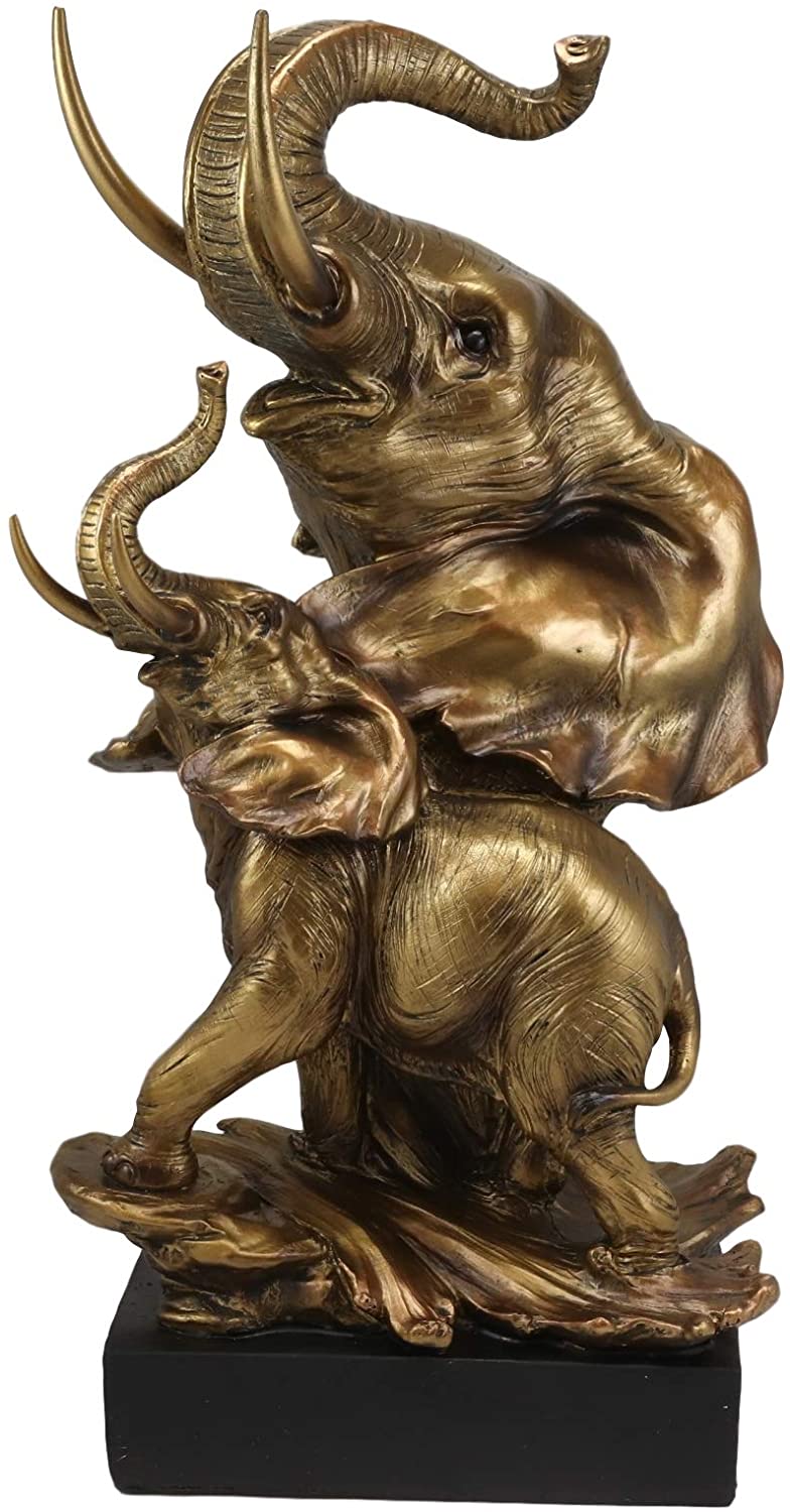 Ebros Large 15" Tall Elephant Bust with Trunk Up Bust Statue On Pedestal Base