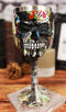 Ebros Black Floral Sugar Skull Wine Goblet Chalice Beverage Drinkware 7.25"H