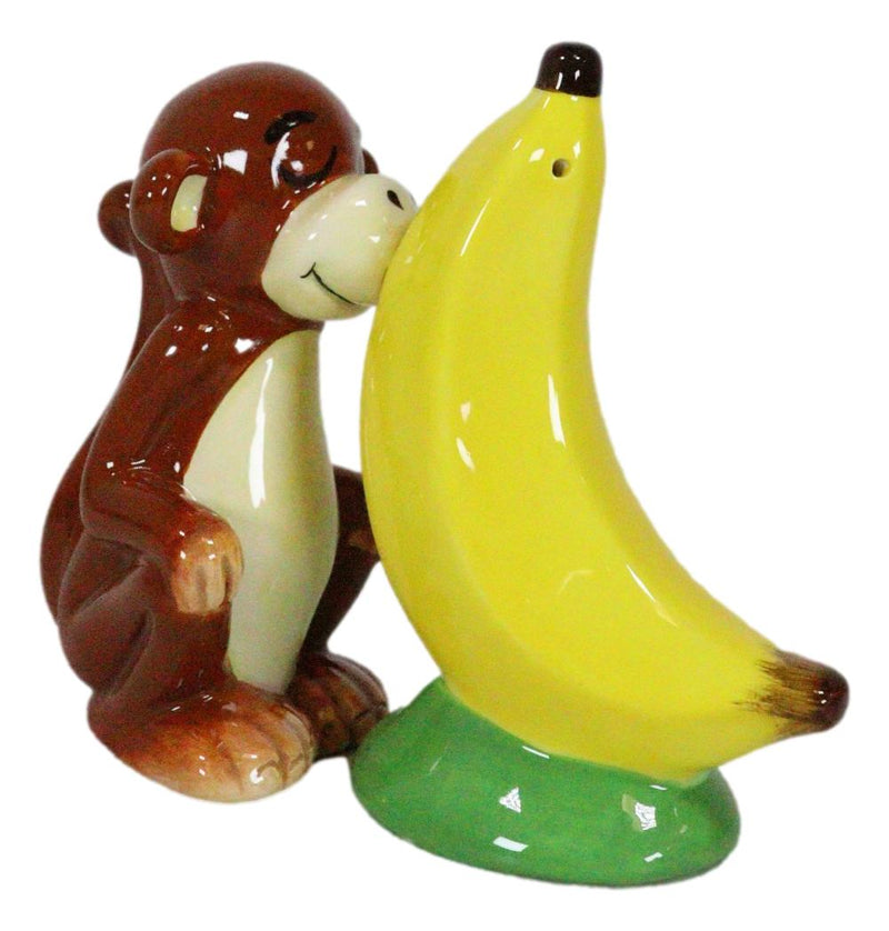 Rainforest Ape Monkey Loves Yellow Banana Salt And Pepper ShakerS Ceramic Set