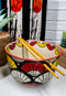Ebros Gift Colorful Oriental Fans Ramen Udong Noodles 5" Diameter Bowl With Built In Chopsticks Rest and Bamboo Chopstick Set for Dining Soup Rice Meal Bowls Decor Kitchen