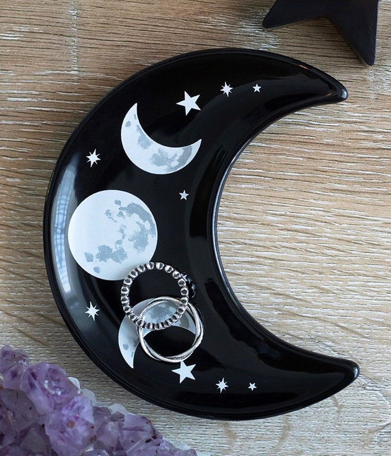Wicca Occult Triple Moon Goddess Ceramic Trinket Jewelry Dish Or Appetizer Plate