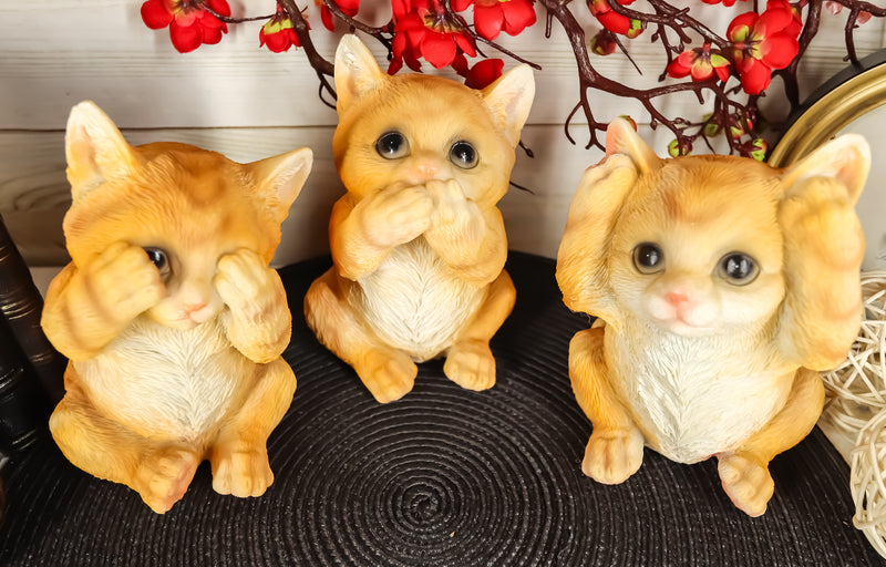 Three Wise Kittens See Hear Speak No Evil Tabby Cats Statue Set Animal Decor