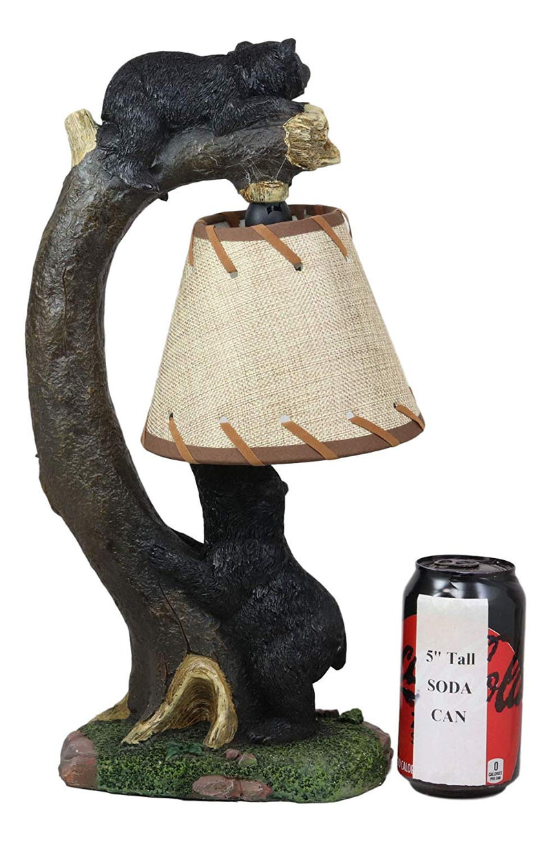 Ebros Whimsical 2 Playful Climbing Black Bears On Bending Tree Branch Table Lamp Statue with Hanging Burlap Shade 15.75"High Rustic Cabin Lodge Decor Forest Bear Bedside Lamps - Ebros Gift