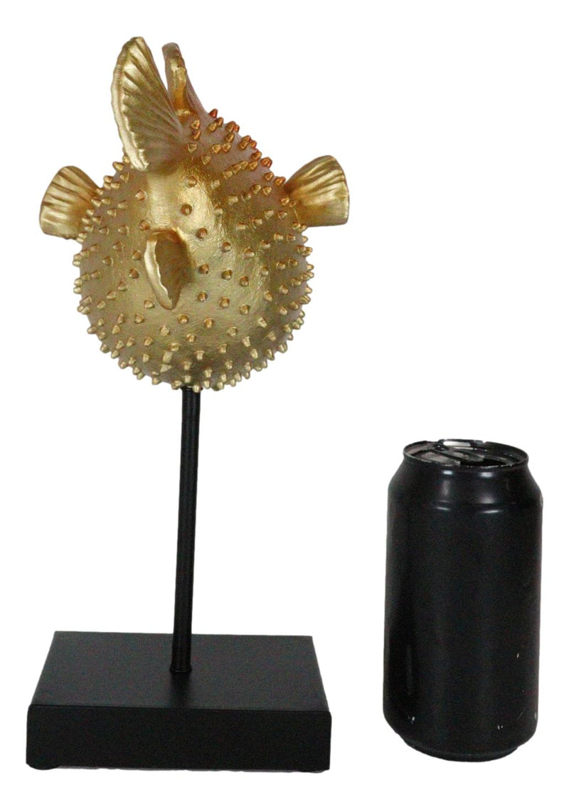 Nautical Marine Faux Taxidermy Golden Pufferfish Fish Sculpture On Pole Mount