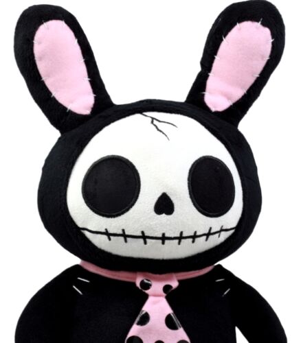 Furry Bones Skeleton Black Tuxedo Bunny With Pink Polka-dot Tie Plush Toy Doll