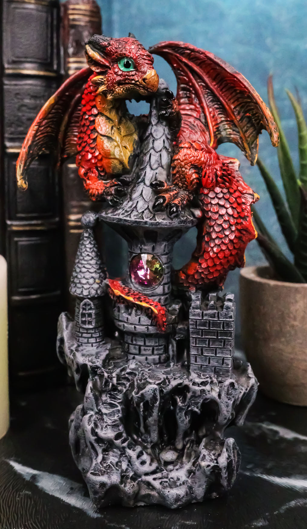 Ebros Small Guardian Dragon Protecting Castle with Rhinestone Rock Crystal Tabletop... - Ebros Gift