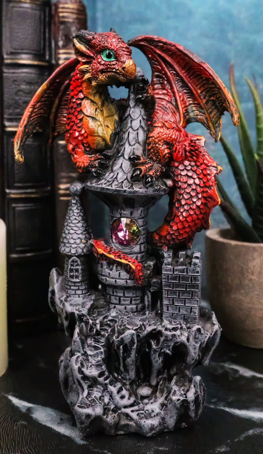 Ebros Small Guardian Dragon Protecting Castle with Rhinestone Rock Crystal Tabletop... - Ebros Gift