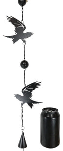 Gothic Bad Omen Trio Crow Ravens Metal Wall Hanging Mobile Wind Chime With Beads