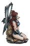 Large Blue Tribal Huntress Wildling Fairy Embracing Alpha Direwolf Statue 13.5"H