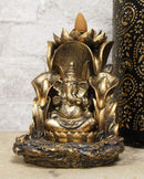 Ebros Golden Hinduism Avatar Ganapati Lord Ganesha with 4 Hands Seated On Lotus Throne Backflow Cone Incense Burner Statue 5.25" Tall Hindu Vastu Wisdom and Prosperity Altar Decor Figurine