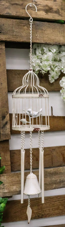 Whimsical Rustic White Bird Perching On Twig In Cage Aluminum Metal Wind Chime