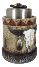Rustic Western Native Indian Cow Skull Feathers Spring Barrel Toothpick Holder