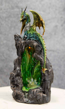 Ebros Emerald Dragon On Crystal Geode Mountain Backflow Incense Burner With LED