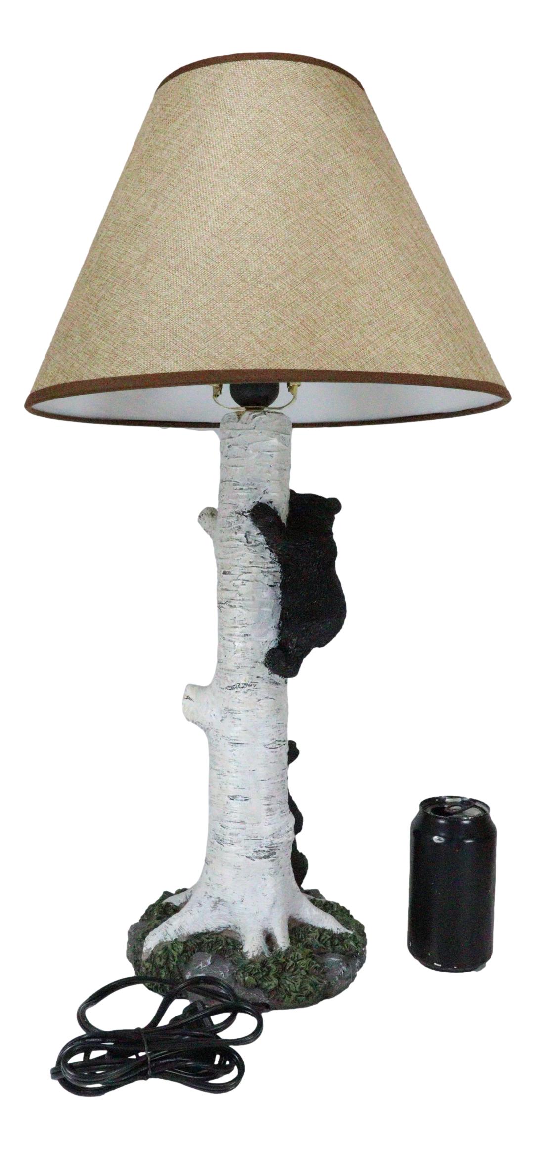 Climbing Black Bear Cub On Birchwood Tree With Mother And Beehive Table Lamp