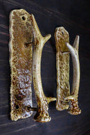 Ebros Set of 2 Western Rustic Speckled Deer Antlers Door Pull Handle Hardware Bars