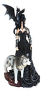 Gothic Maestra Maleficent Witch Fairy With Alpha Wolf and Black Dragon Statue