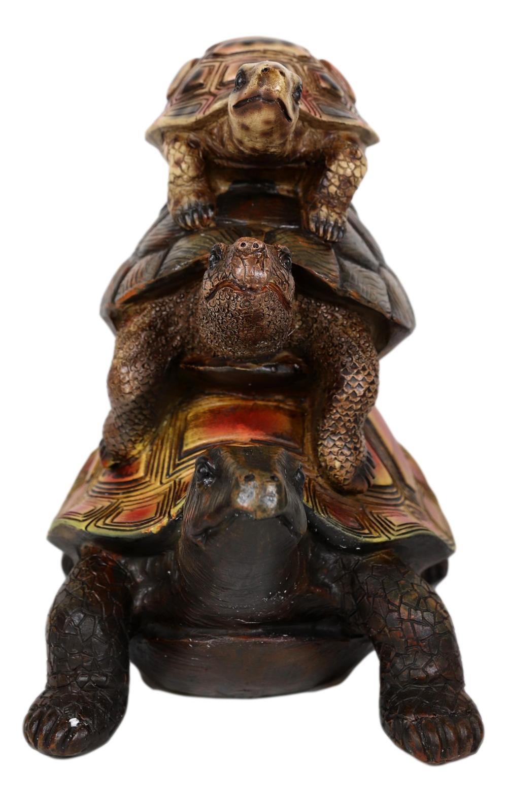Nautical Marine Reptile 3 Stacked Acrobatic Turtles Tortoises Figurine Feng Shui