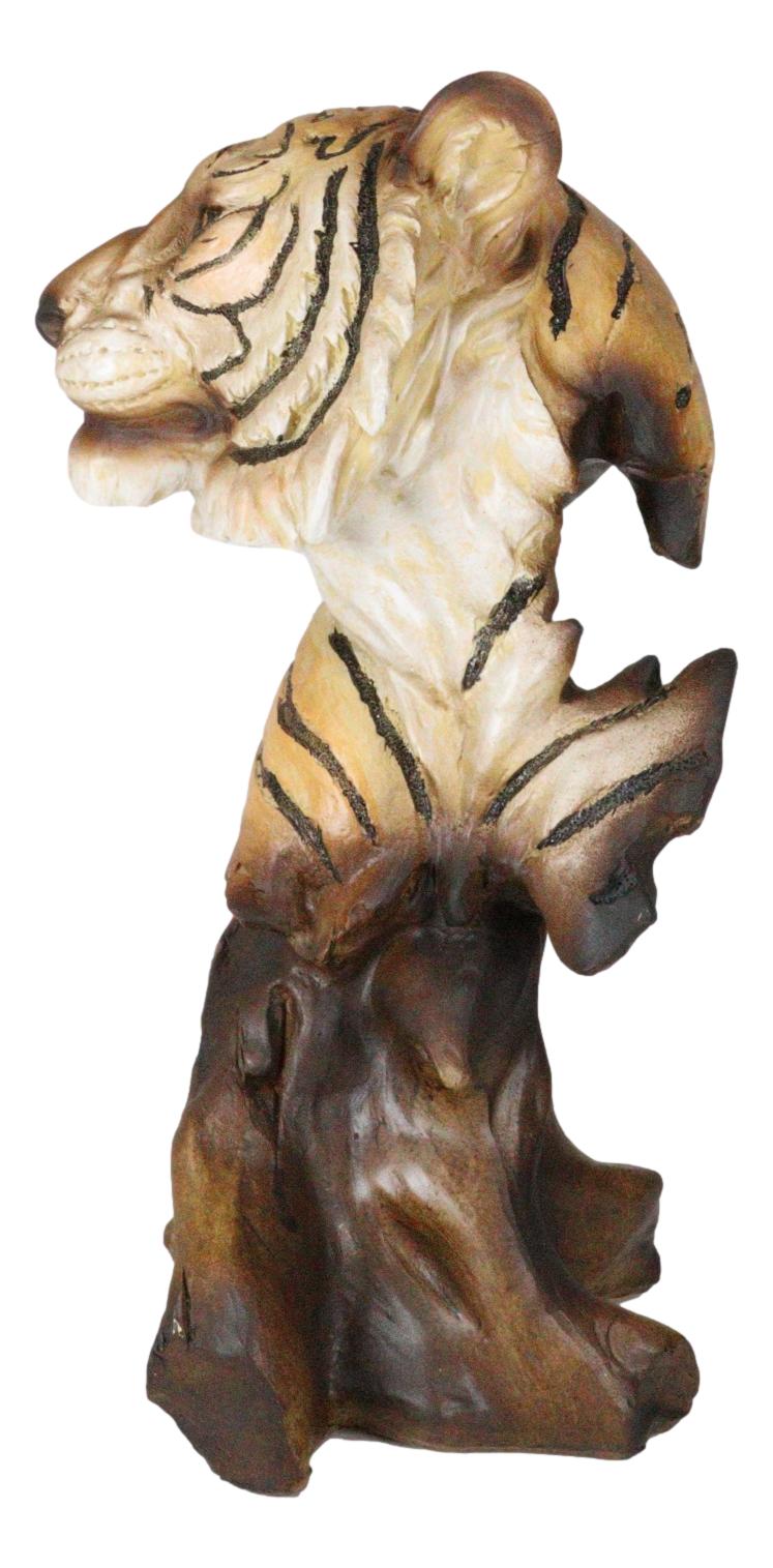 Faux Wood Large Exotic Jungle Wildlife Orange Bengal Tiger Bust Statue 11"Tall - Ebros Gift