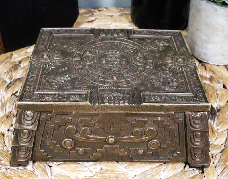 Bronzed Mesoamerican Maya Aztec Jewelry Box Figurine Sun God Huitzilopochtli