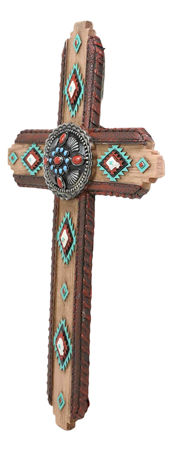 Ebros Colorful Rustic Southwestern Vector Art Wall Cross Decor Plaque 11.5" Tall Aztec Tribal Southwest Western Accent Decorative Crosses