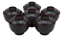 Made In Japan Traditional Black Red Lacquer Plastic Bowls With Lid Set Pack of 6