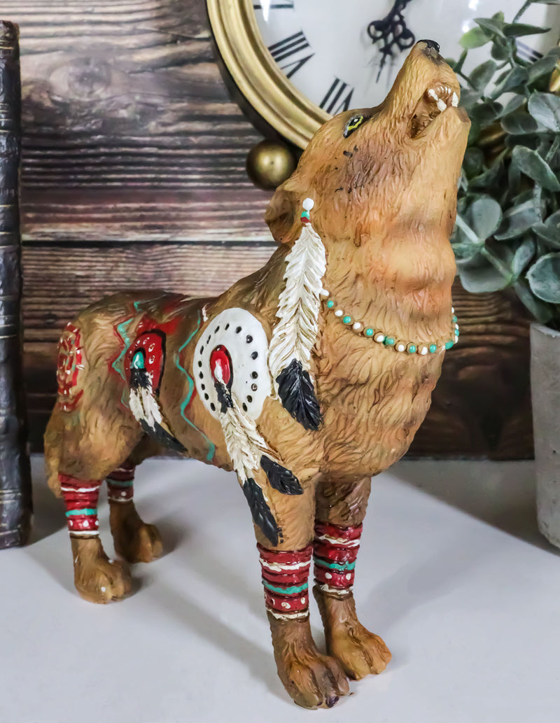 Tribal Warpath Native Howling Wolf Totem Spirit Figurine Collection 6.25"L