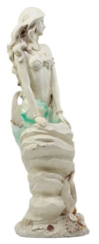 Ebros Ocean Ariel Mermaid Sitting On Sea Rock Figurine 11.5"H Aquamarine Goddess