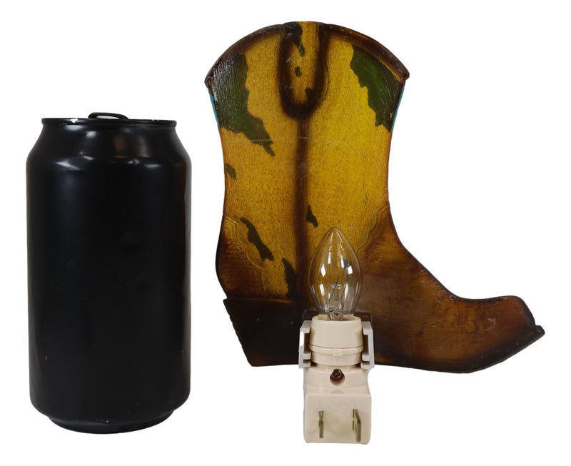 Rustic Western Cowboy Boot Turquoise Cowskin Design Wall Plug In LED Night Light