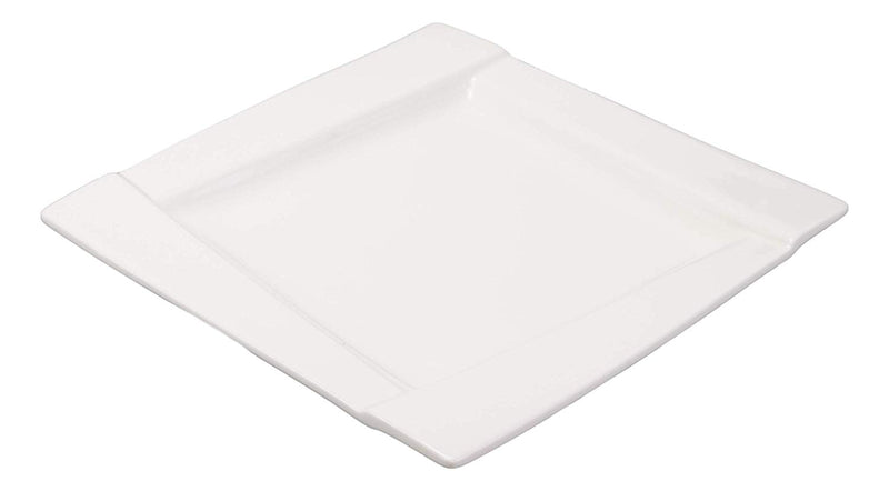 Ebros Pack Of 6 Kitchen Dining Modern Contemporary Design White Porcelain Square Plates With Rhombus Well (8" Lunch Dessert Plate Style)