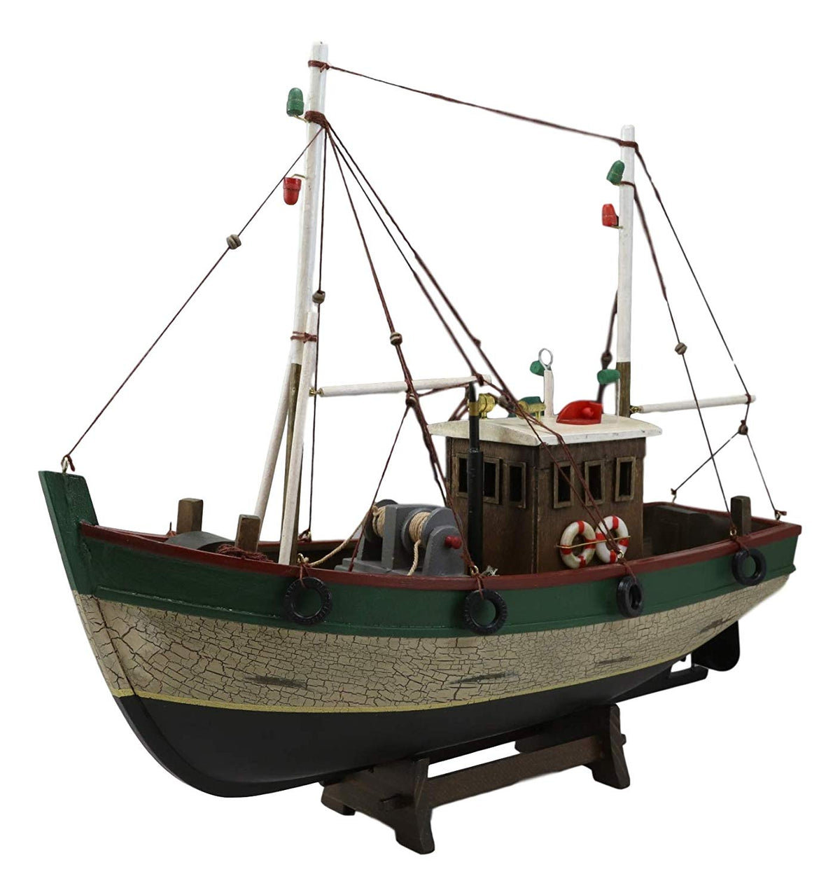 Ebros 18"L Wooden Handicraft Nautical Fishing Vessel Boat with Wood Base Figure - Ebros Gift