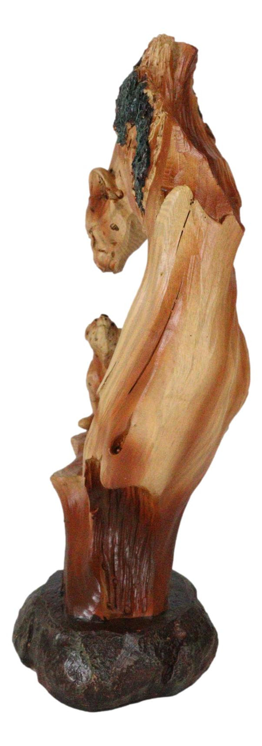 African Savannah Jungle Panther Leopard And Cub Faux Wood Carving Scene Figurine - Ebros Gift