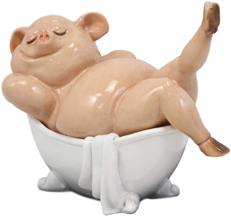 Ebros Sexy Babe Marilyn The Swine Pig Diva Bathing in Bathtub Statue 6"L Animal Decor