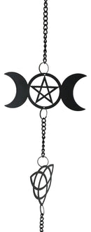 Wicca Triskele Triple Moon Goddess Black Coated Steel Metal Wind Chime Mobile