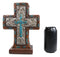 Rustic Western Silver Floral Scrollwork And Blue Turquoise Standing Cross Plaque