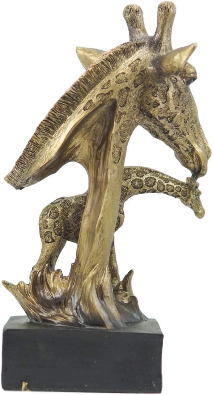 Ebros Giraffe Head Bust with Full Bodied Calf Statue On Pedestal Base 9.75" H