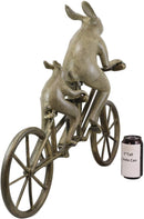 Ebros Aluminum Father & Son Rabbits Riding Tandem Bicycle 27"L Garden Statue