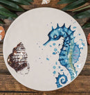 Pack Of 2 Nautical Marine Blue And White Seahorse Ceramic Wall Decor Plates