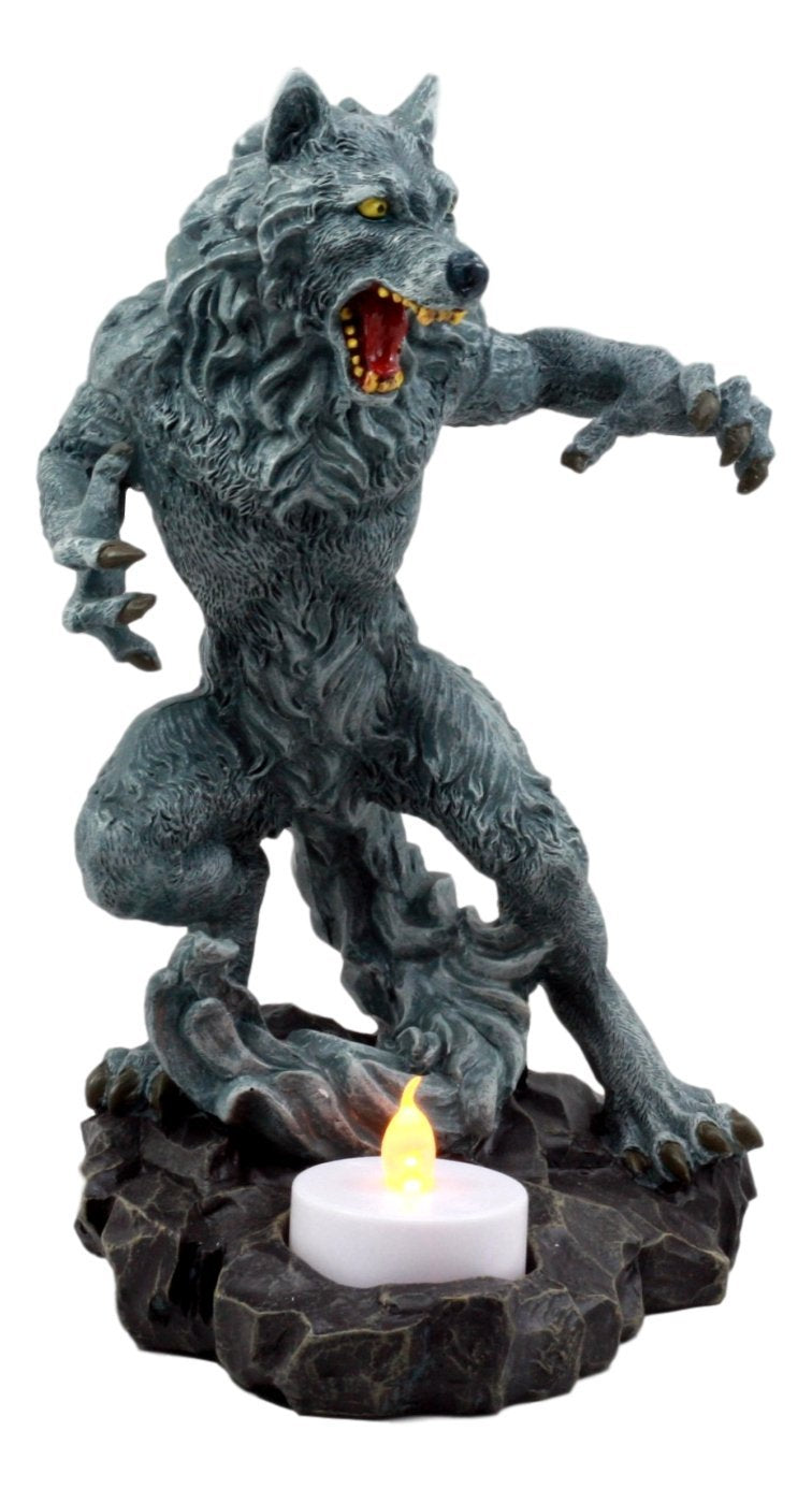 Ebros Gothic Werewolf Tea Light Candle Holder Statue Lycan Wolf Man Figurine - Ebros Gift